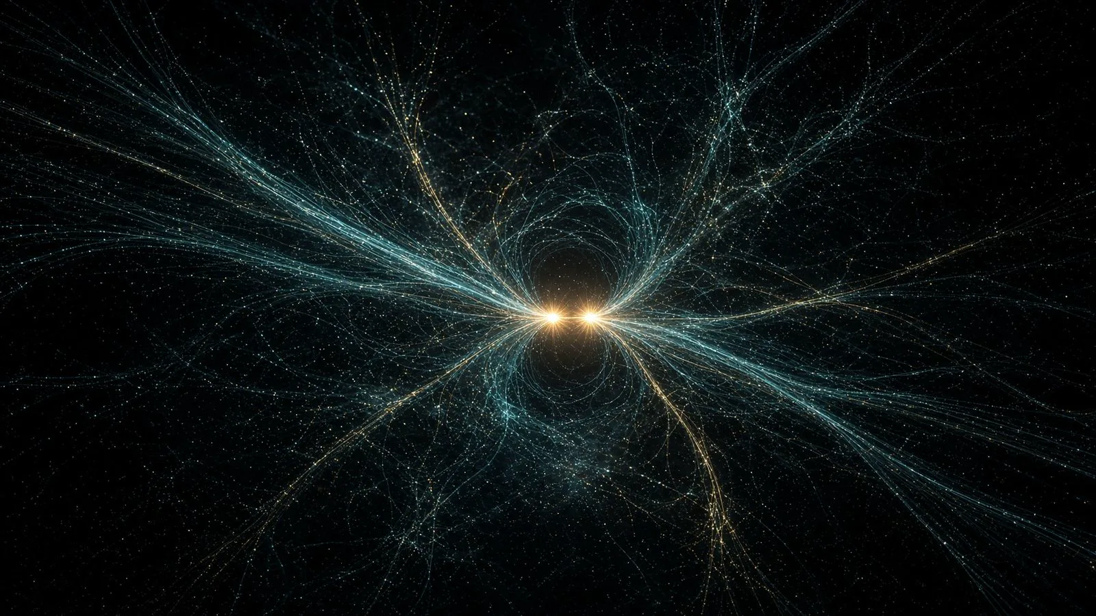 A multiway field of teal filaments branching near one measured point, 16°27′ to 16°31′ Aquarius.