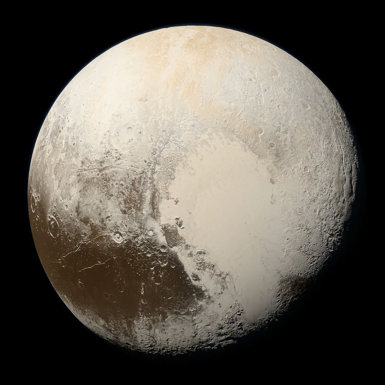 Pluto in true color from New Horizons, a distant world past the inner Kuiper belt.