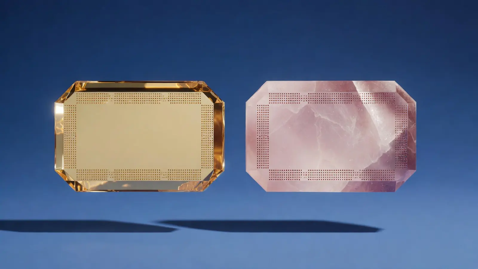Two blank tablets, one gold and one rose quartz, side by side, generated image