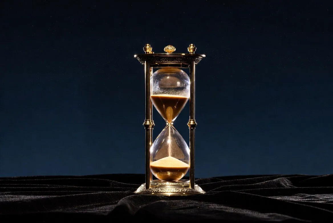 The art for the 42 Seconds game: a timer holding attention.