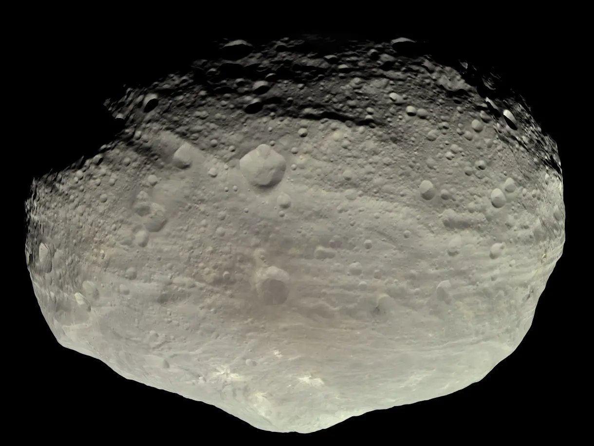 Asteroid 4 Vesta in natural color. Dawn measured a spin pole near 42 degrees north on this body.