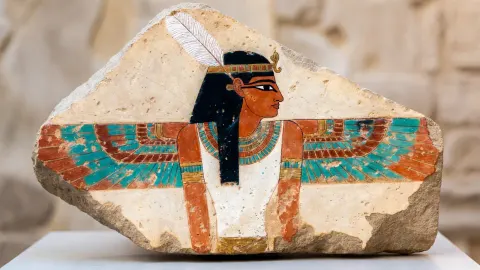 Painted study of the goddess Maat with a white feather, generated image