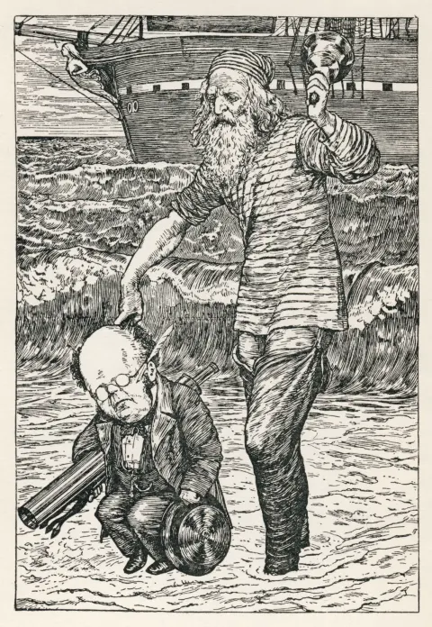 Henry Holiday's 1876 wood engraving for Fit the First: the Bellman's crew landing on the Snark's island.