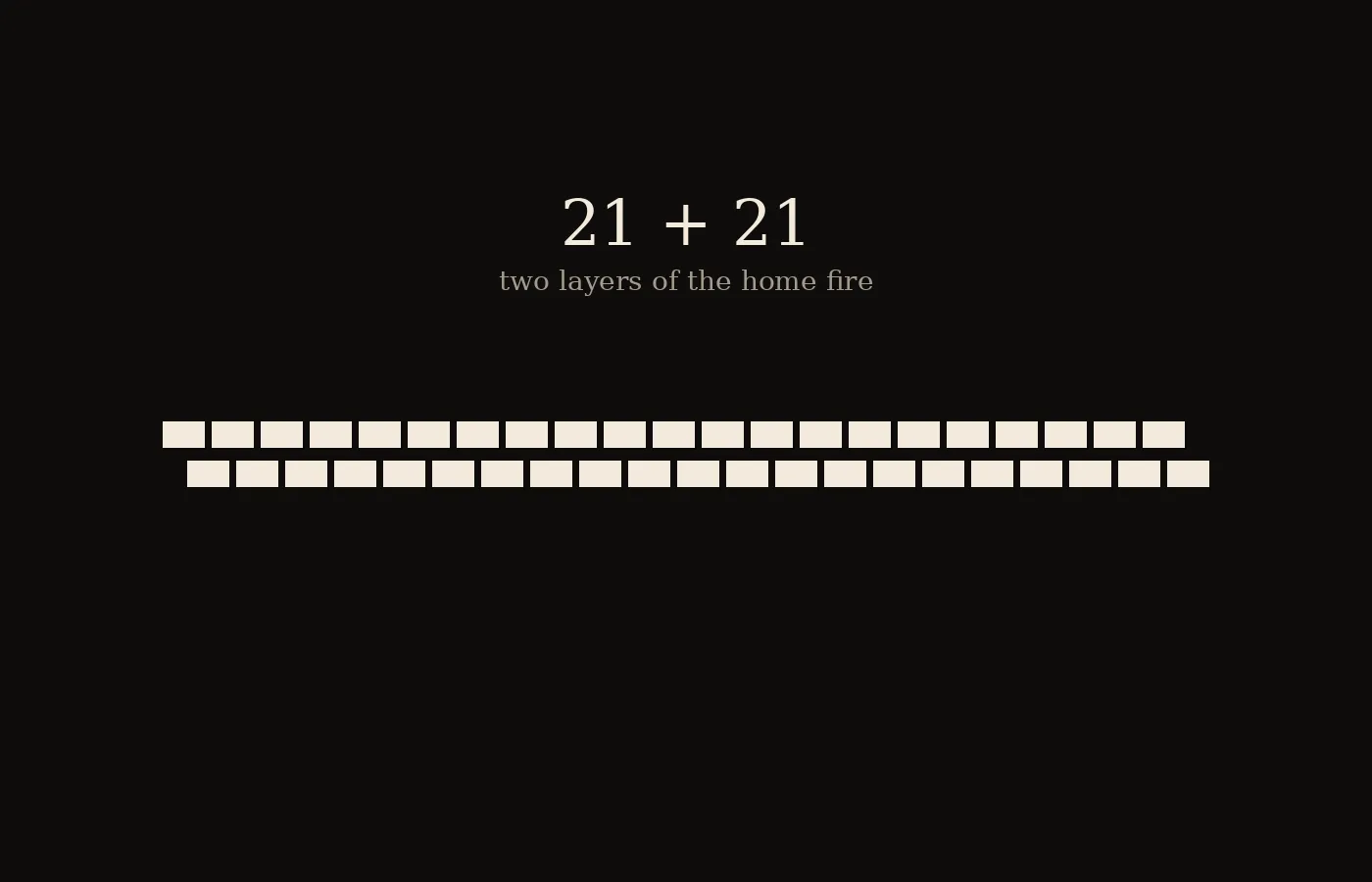 Two layers of twenty-one bricks, the second layer turned, for the Vedic home fire.