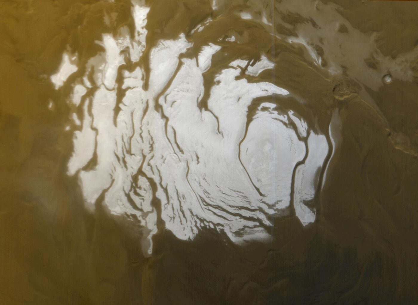 Mars south polar cap in summer 2000, about 420 km across.