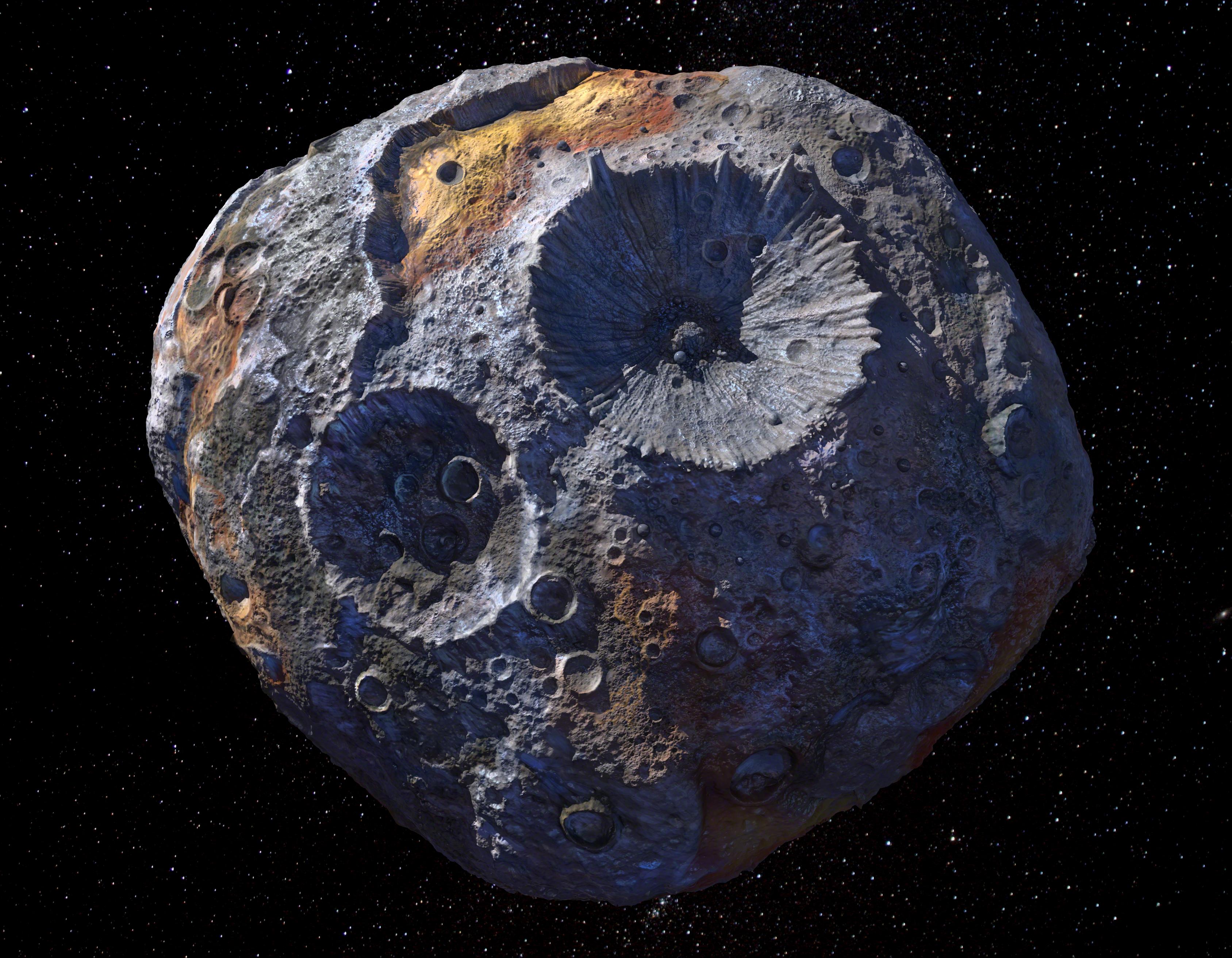 NASA artist’s concept of asteroid 16 Psyche, a metal-rich world in the main belt.